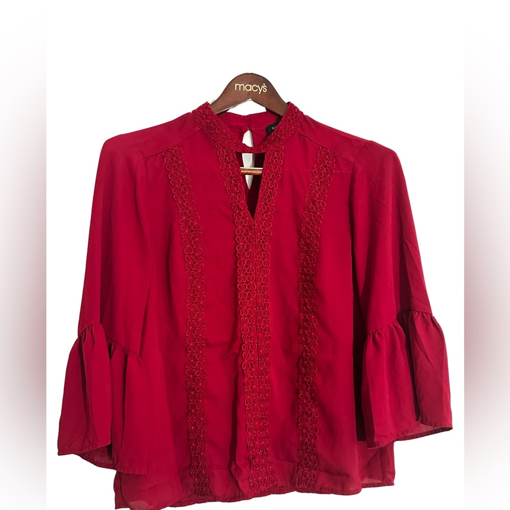 Ivanka Trump Red Lace-Trim Peasant Blouse